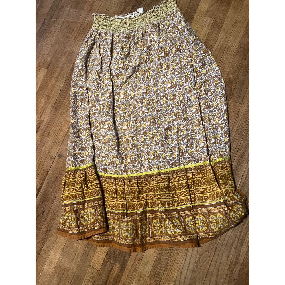 Derek Heart Womens Floral Maxi Smocked prairie skirt Boho Tiered cotton sz M - Picture 2 of 9